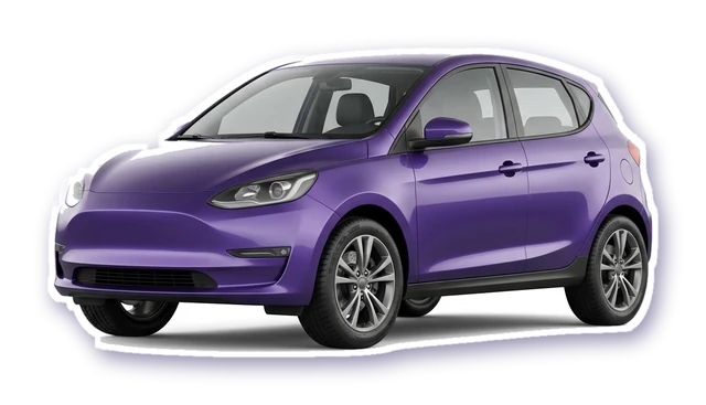 Voiture compacte violette détourée en sticker avec une assiette stable