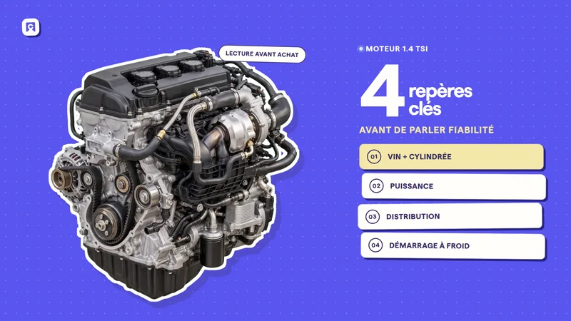 Moteur 1.4 TSI et quatre repères à vérifier avant achat : VIN, puissance, distribution et démarrage à froid.