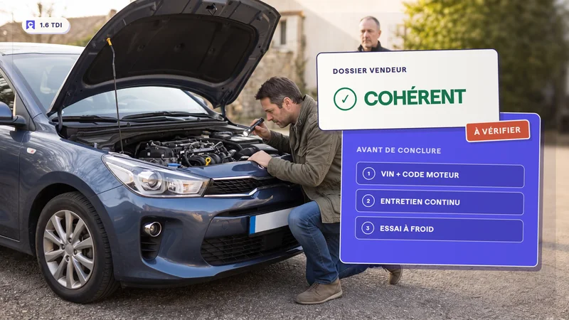 Inspection d’un moteur 1.6 TDI avec les preuves à vérifier avant achat.