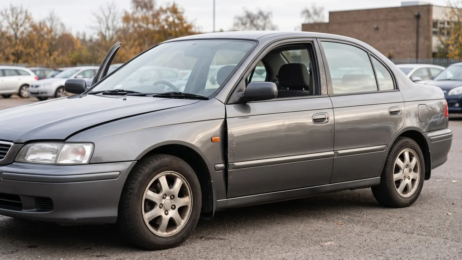 Côté d'une voiture d'occasion annoté pour comparer les jeux, reflets, teintes et bords intérieurs