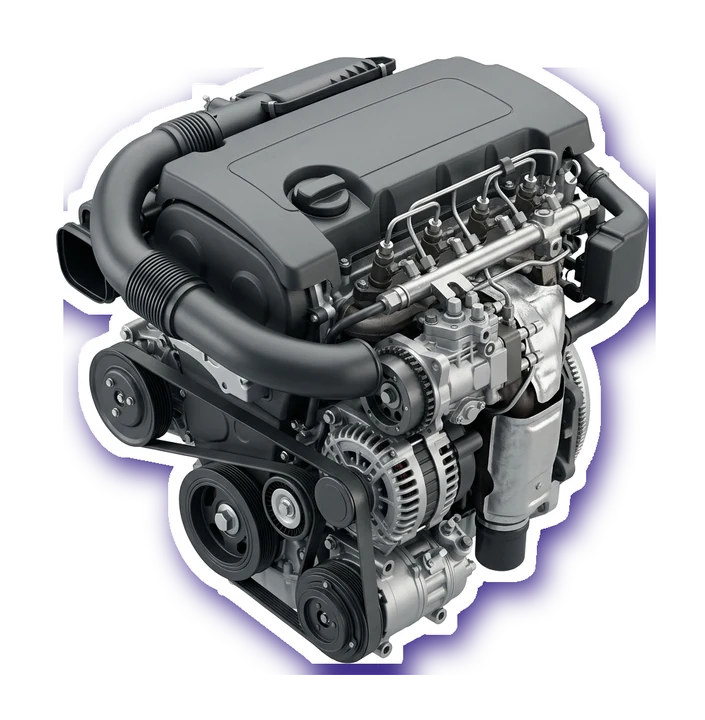 Moteur diesel quatre cylindres générique détouré, utilisé pour illustrer l'identification d'un N47
