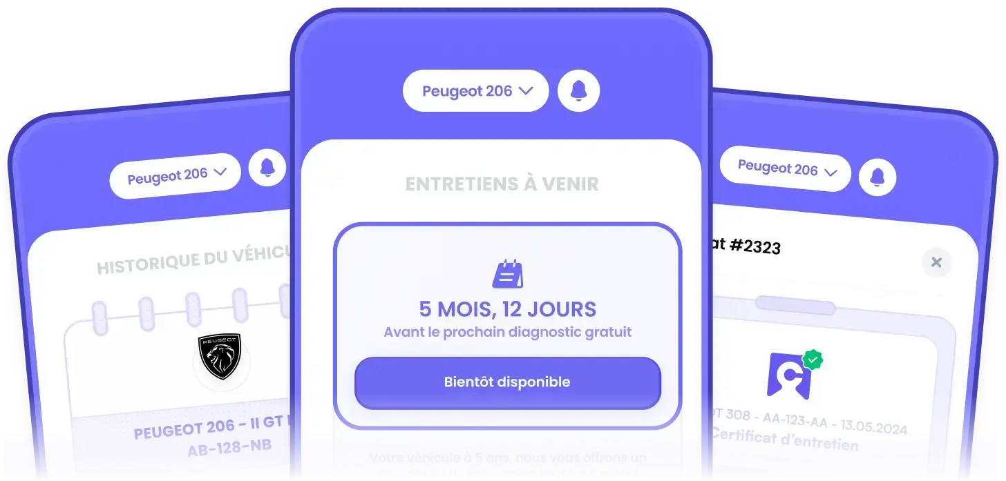 Application mobile Certicar : historique du véhicule, certificats d'entretien et suivi kilométrage