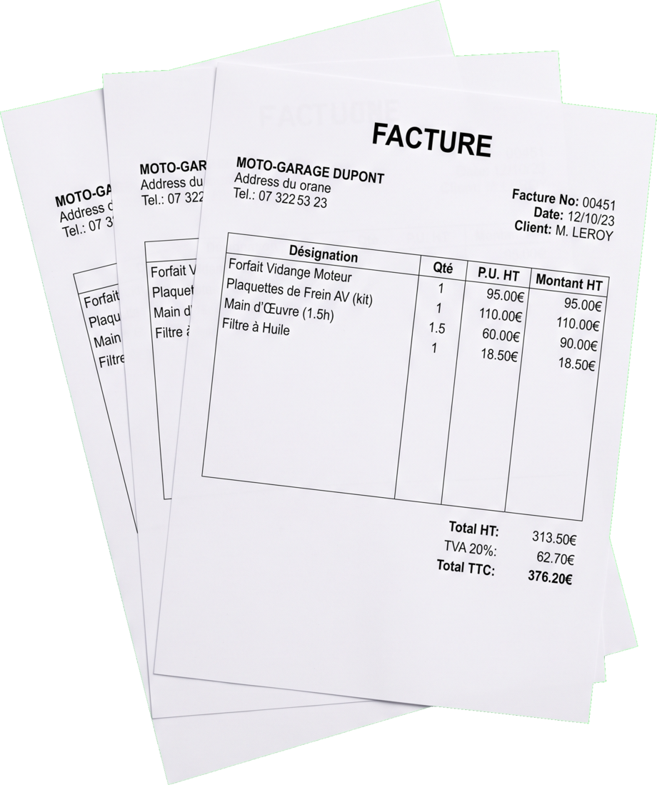 Pile de fausses factures d'entretien papier, faciles à imprimer